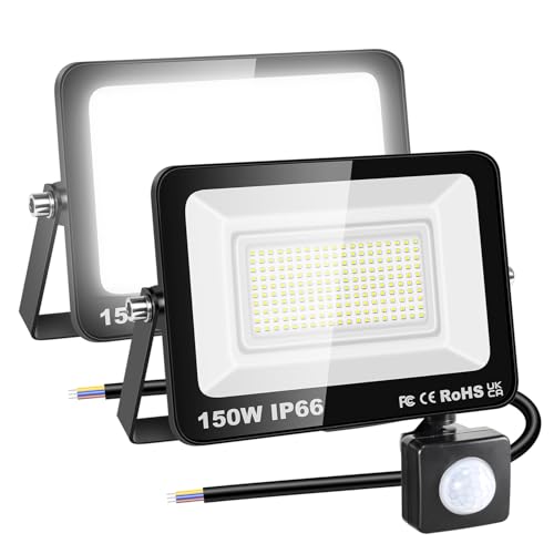 RIGIDON 2x 150W 15000LM Aussenleuchte Bewegungsmelder Led Strahler, Außen Led Lampe, 6000K Kaltweiß Led Flutlicht Außenleuchte, Wasserdicht Außen-Leuchte Flutlicht Für Garten Garage Carport Hauswand von RIGIDON
