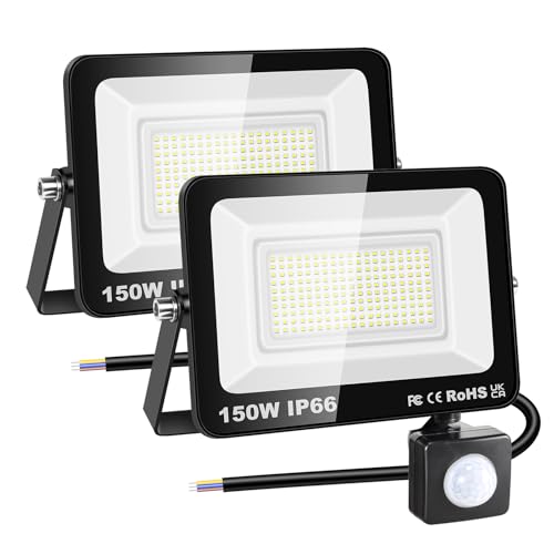 RIGIDON 2x 150W Aussenleuchte Bewegungsmelder Led Strahler, Außen Led Lampe, 15000LM 6000K Kaltweiß Led Flutlicht Außenleuchte, Wasserdicht Außen-Leuchte Flutlicht Für Garten Garage Carport Hauswand von RIGIDON