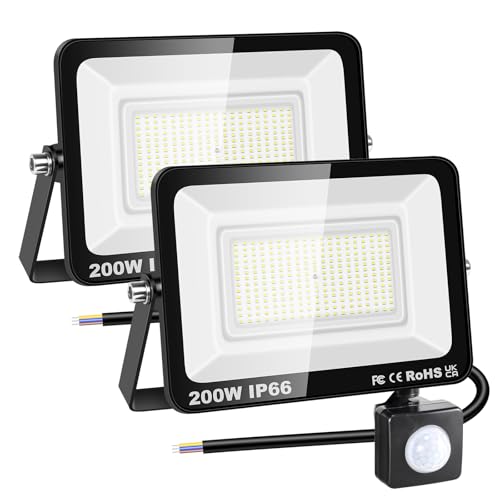 RIGIDON 2x 200W Aussenleuchte Bewegungsmelder Led Strahler, Außen Led Lampe, 20000LM 6000K Kaltweiß Led Flutlicht Außenleuchte, Wasserdicht Außen-Leuchte Flutlicht Für Garten Garage Carport Hauswand von RIGIDON