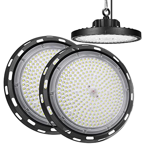 RIGIDON 2x 200W UFO Led High Bay Light, 20000LM Werkstatt Led Strahler Industrielampe, Hallen Beleuchtung Led Hallenstrahler Für Garage Werkstätten Industrie Fabrikhallen, Deckenleuchte 6000K Weiß von RIGIDON