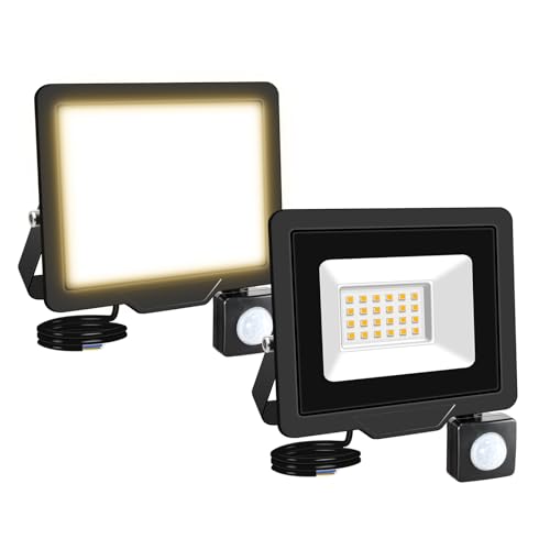 RIGIDON 2x 20W 2000LM Aussenleuchte Bewegungsmelder Led Strahler, Außen Led Lampe, 4000K Warmweiß Led Flutlicht Außenleuchte, Wasserdicht Außen-Leuchte Flutlicht Für Garten Garage Carport Hauswand von RIGIDON