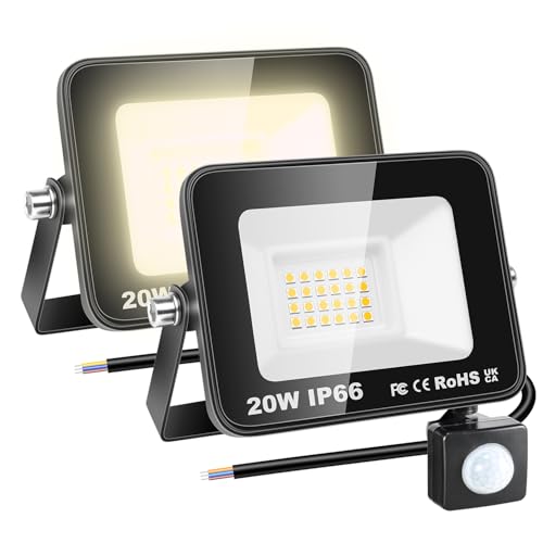 RIGIDON 2x 20W 2000LM Aussenleuchte Bewegungsmelder Led Strahler, Außen Led Lampe, 4000K Warmweiß Led Flutlicht Außenleuchte, Wasserdicht Außen-Leuchte Flutlicht Für Garten Garage Carport Hauswand von RIGIDON