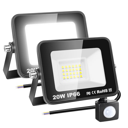 RIGIDON 2x 20W 2000LM Aussenleuchte Bewegungsmelder Led Strahler, Außen Led Lampe, 6000K Kaltweiß Led Flutlicht Außenleuchte, Wasserdicht Außen-Leuchte Flutlicht Für Garten Garage Carport Hauswand von RIGIDON