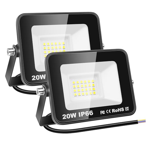 RIGIDON 2x 20W LED Strahler Außen, 2000LM Außenstrahler, 6000K Kaltweiß IP66 Wasserdicht LED Fluter Scheinwerfer Flutlicht, Außenlampe für Garten, Innenhöfe, Garage, Hotel, Sportplatz, Werkstatt von RIGIDON