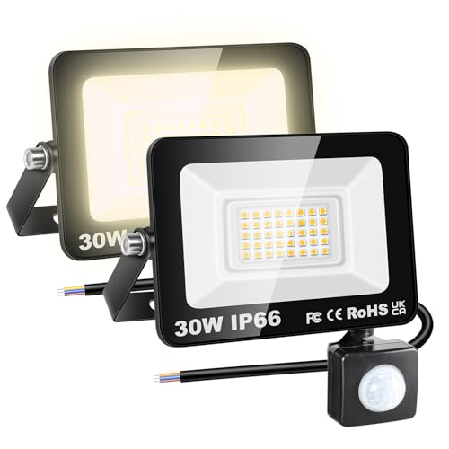 RIGIDON 2x 30W 3000LM Aussenleuchte Bewegungsmelder Led Strahler, Außen Leds Lampe, 3000K Warmweiß Wasserdicht Flutlicht Außenleuchte, Für Garten Garage Carport Hauswand von RIGIDON