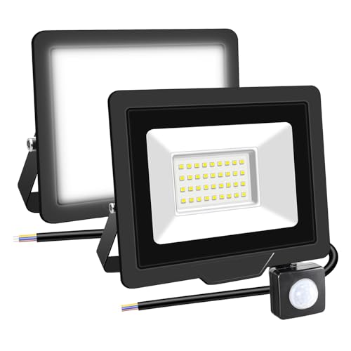 RIGIDON 2x 30W 3000LM Aussenleuchte Bewegungsmelder Led Strahler, Außen Led Lampe, 6000K Kaltweiß Led Flutlicht Außenleuchte, Wasserdicht Außen-Leuchte Flutlicht Für Garten Garage Carport Hauswand von RIGIDON