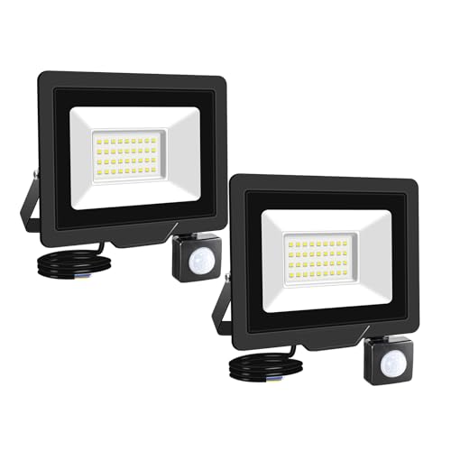 RIGIDON 2x 30W Aussenleuchte Bewegungsmelder Led Strahler, Außen Led Lampe, 3000LM 6000K Kaltweiß Led Flutlicht Außenleuchte, Wasserdicht Außen-Leuchte Flutlicht Für Garten Garage Carport Hauswand von RIGIDON