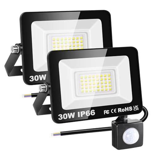 RIGIDON 2x 30W Aussenleuchte Bewegungsmelder Led Strahler, Außen Led Lampe, 3000LM 6000K Kaltweiß Led Flutlicht Außenleuchte, Wasserdicht Außen-Leuchte Flutlicht Für Garten Garage Carport Hauswand von RIGIDON