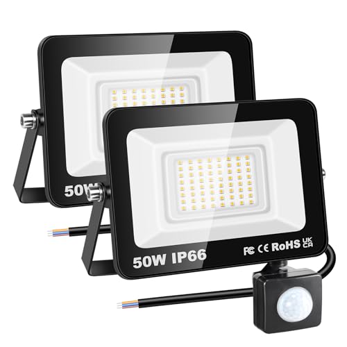 RIGIDON 2x 50W Aussenleuchte Bewegungsmelder Led Strahler, Außen Led Lampe, 5000LM 3000K Warmweiß Led Flutlicht Außenleuchte, Wasserdicht Außen-Leuchte Flutlicht Für Garten Garage Carport Hauswand von RIGIDON
