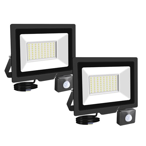 RIGIDON 2x 50W Aussenleuchte Bewegungsmelder Led Strahler, Außen Led Lampe, 5000LM 6000K Kaltweiß Led Flutlicht Außenleuchte, Wasserdicht Außen-Leuchte Flutlicht Für Garten Garage Carport Hauswand von RIGIDON