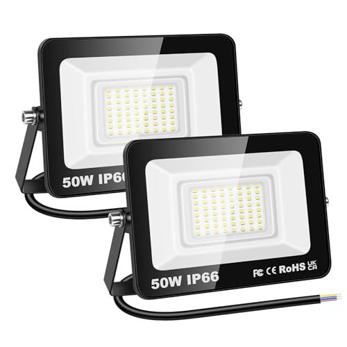 RIGIDON 2x 50W LED Strahler Außen, 5000LM Außenstrahler, 6000K Kaltweiß IP66 Wasserdicht LED Fluter Scheinwerfer Flutlicht, Außenlampe für Garten, Innenhöfe, Garage, Hotel, Sportplatz, Werkstatt von RIGIDON