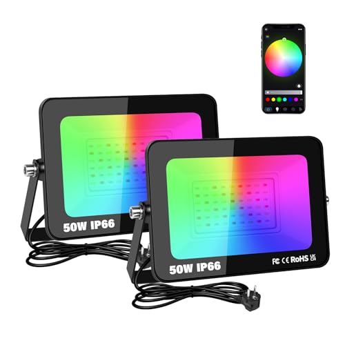 RIGIDON 2x 50W RGB LED Strahler APP-Steuerung, 5000LM RGBW Farbwechsel Flutlicht, Smart Dimmbar Timer Bunt Fluter Lampe Für Party Garten Baum Landschaft, Disco Feiern, Außen/Innen Wasserdicht IP66 RIGIDON 2x 50W RGB LED Strahler APP-Steuerung, 5000LM RGBW Farbwechsel Flutlicht, Smart Dimmbar Timer Bunt Fluter Lampe Für Party Garten Baum Landschaft, Disco Feiern, Außen/Innen Wasserdicht IP66 von RIGIDON