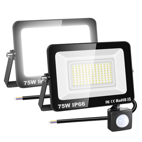 RIGIDON 2x 75W 7500LM Aussenleuchte Bewegungsmelder Led Strahler, Außen Led Lampe, 6000K Kaltweiß Led Flutlicht Außenleuchte, Wasserdicht Außen-Leuchte Flutlicht Für Garten Garage Carport Hauswand von RIGIDON