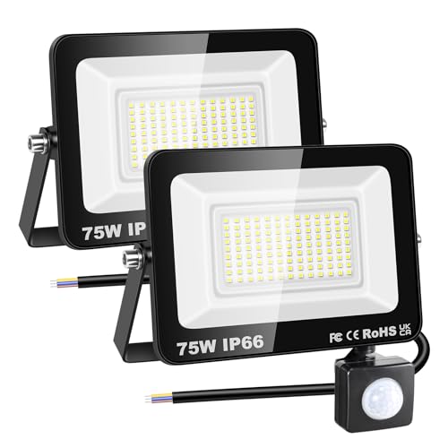 RIGIDON 2x 75W Aussenleuchte Bewegungsmelder Led Strahler, Außen Led Lampe, 7500LM 6000K Kaltweiß Led Flutlicht Außenleuchte, Wasserdicht Außen-Leuchte Flutlicht Für Garten Garage Carport Hauswand von RIGIDON