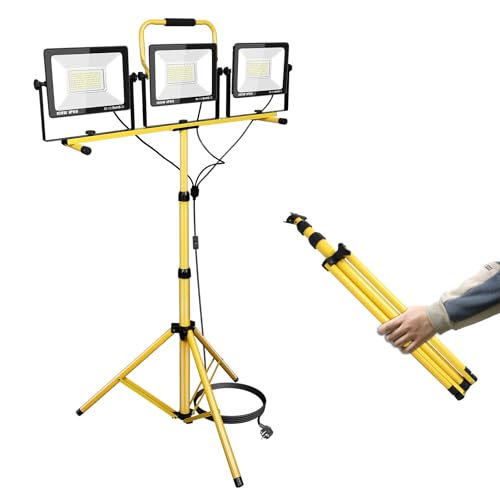 RIGIDON 300W LED Baustrahler mit Stativ, 30000LM LED Strahler Arbeitsstrahler Arbeitsleuchte Baustellenleuchte Baustellenlampe wasserdicht für Konstruktion Werkstatt baustelle Garage Camping von RIGIDON