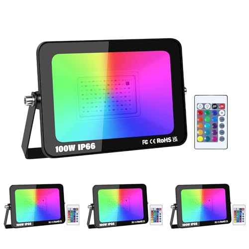 RIGIDON 4 Pack RGB Strahler 100W 10000LM RGB LED Strahler mit Fernbedienung 16 Farben 4 Modi IP66 Wasserdicht RGBW Farbwechsel Flutlicht Outdoor Für Party Garten Baum Landschaft Disco Feiern RIGIDON 4 Pack RGB Strahler 100W 10000LM RGB LED Strahler mit Fernbedienung 16 Farben 4 Modi IP66 Wasserdicht RGBW Farbwechsel Flutlicht Outdoor Für Party Garten Baum Landschaft Disco Feiern von RIGIDON