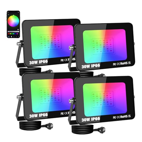 RIGIDON 4PCS RGB Strahler 30W, Smart LED Flutlicht Aussenstrahler, Farbwechsel Flutlichtstrahler APP Control Dimmbar Atmosphärenlicht Wasserdicht für Dekorative Bäume Landschaft Garten scheinwerfer RIGIDON 4PCS RGB Strahler 30W, Smart LED Flutlicht Aussenstrahler, Farbwechsel Flutlichtstrahler APP Control Dimmbar Atmosphärenlicht Wasserdicht für Dekorative Bäume Landschaft Garten scheinwerfer von RIGIDON
