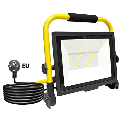 RIGIDON 75W LED Baustrahler, 7500LM Tragbarer Aufklappbarer 360° Led Arbeitsscheinwerfer, Led Strahler Arbeitsstrahler Mit Stecker, IP66 Bauscheinwerfer, Für Werkstatt Baustelle Garage Garten, 6000K von RIGIDON