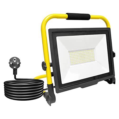 RIGIDON LED Baustrahler 100W, 10000LM Tragbarer Led Arbeitsscheinwerfer, LED Arbeitsleuchte mit Stecker, Wasserdichtes Bauscheinwerfer für Werkstatt Baustelle Garage Garten 6000K von RIGIDON