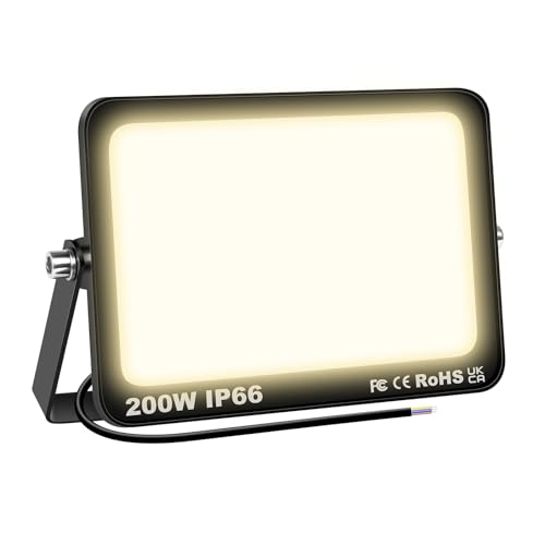 RIGIDON LED Strahler Außen 200W 20000LM LED Scheiwerfer 4000K Warmweiß IP66 Wasserdicht Außenstrahler fluter Aussenstrahler Außenstrahler außenlampe für Hinterhof Auffahrt Türen Garage Flur Garten von RIGIDON