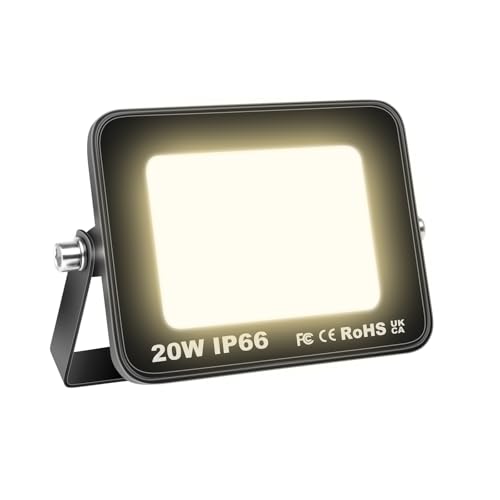 RIGIDON LED Strahler Außen 20W 2000LM LED Scheiwerfer 4000K Warmweiß IP66 Wasserdicht Außenstrahler fluter Aussenstrahler Außenstrahler außenlampe für Hinterhof Auffahrt Türen Garage Flur Garten von RIGIDON