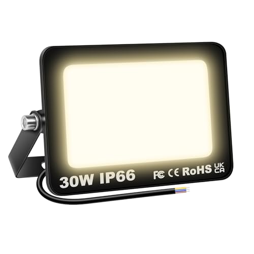 RIGIDON LED Strahler Außen 30W 3000LM LED Scheiwerfer 4000K Warmweiß IP66 Wasserdicht Außenstrahler fluter Aussenstrahler Außenstrahler außenlampe für Hinterhof Auffahrt Türen Garage Flur Garten von RIGIDON