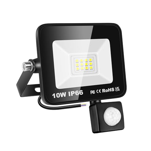 RIGIDON LED Strahler mit Bewegungsmelder 10W 1000LM LED Scheinwerfer Außenstrahler 6000K Kaltweiß IP66 Wasserdicht Fluter Außenleuchte Aussenlampe für Garten Garage Innenhöfe Sportplatz Hof von RIGIDON
