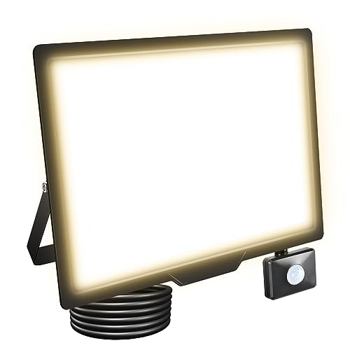 RIGIDON LED Strahler mit Bewegungsmelder 200W 20000LM Aussenstrahler mit Bewegungsmelder 3000K Warmweiß Wasserdicht Außen Fluter Außenleuchte Aussenlampe für Garten Garage Innenhöfe Sportplatz Hof von RIGIDON