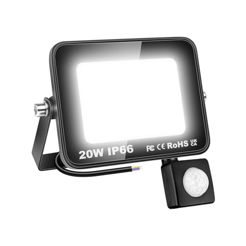 RIGIDON LED Strahler mit Bewegungsmelder 20W 2000LM LED Scheinwerfer Außenstrahler 6000K Kaltweiß IP66 Wasserdicht Fluter Außenleuchte Aussenlampe für Garten Garage Innenhöfe Sportplatz Hof von RIGIDON