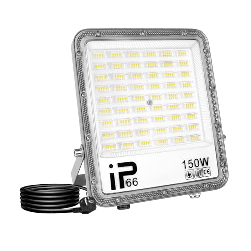 RIGIDON LED Strahler mit Stecker, 150W 15000LM LED Strahler Außen 6000K Kaltweiß IP66 Wasserdicht Außenstrahler LED Fluter Scheinwerfer Flutlicht für Garten, Garage, Sportplatz, Terrassen von RIGIDON