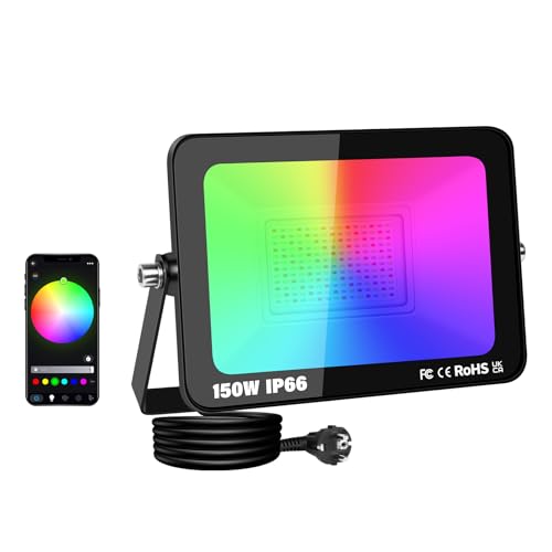 RIGIDON RGB Strahler 150W, Smart LED Flutlicht Aussenstrahler, Farbwechsel Flutlichtstrahler APP Control dimmbares Atmosphärenlicht Wasserdicht für Dekorative Bäume Landschaft Garten scheinwerfer RIGIDON RGB Strahler 150W, Smart LED Flutlicht Aussenstrahler, Farbwechsel Flutlichtstrahler APP Control dimmbares Atmosphärenlicht Wasserdicht für Dekorative Bäume Landschaft Garten scheinwerfer von RIGIDON