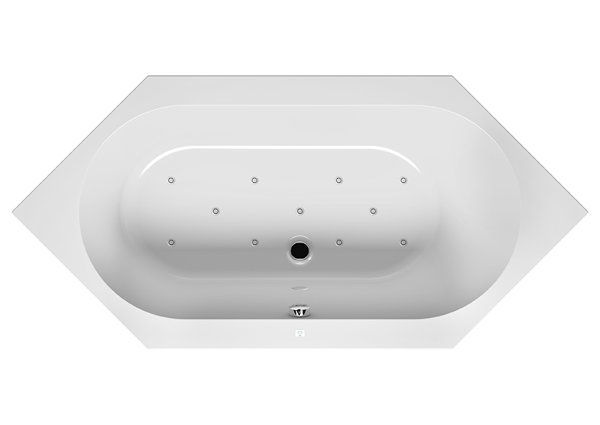 RIHO Kansas Sechseck-Badewanne, mit Air-System, 2-Sitzer, 190x90x48,5cm, 180 Liter, weiß, B035003005, Ausführung: Version links von RIHO