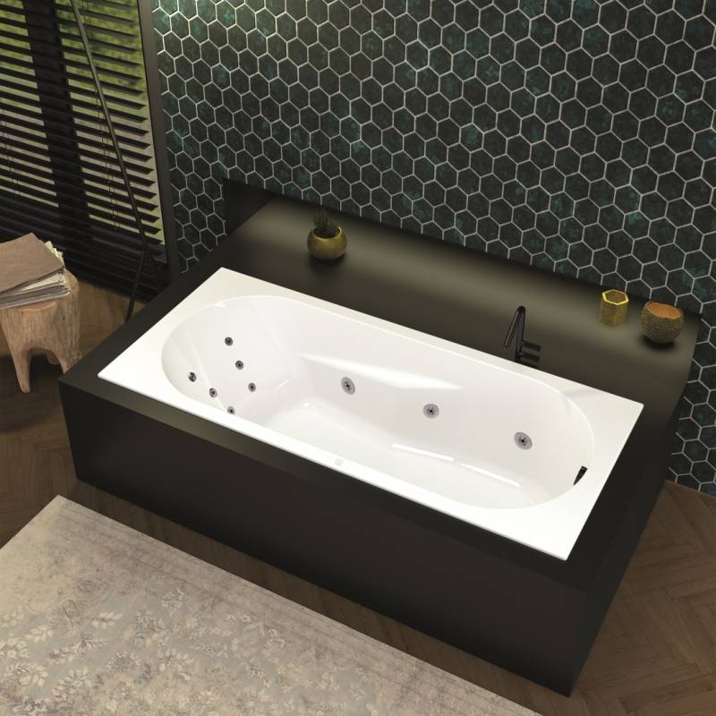 RIHO Lazy Rechteck-Badewanne, Version links, mit Flow-System, Einbau, 1-Sitzer, schmaler Rand, weiß glänzend, B081005005 von RIHO