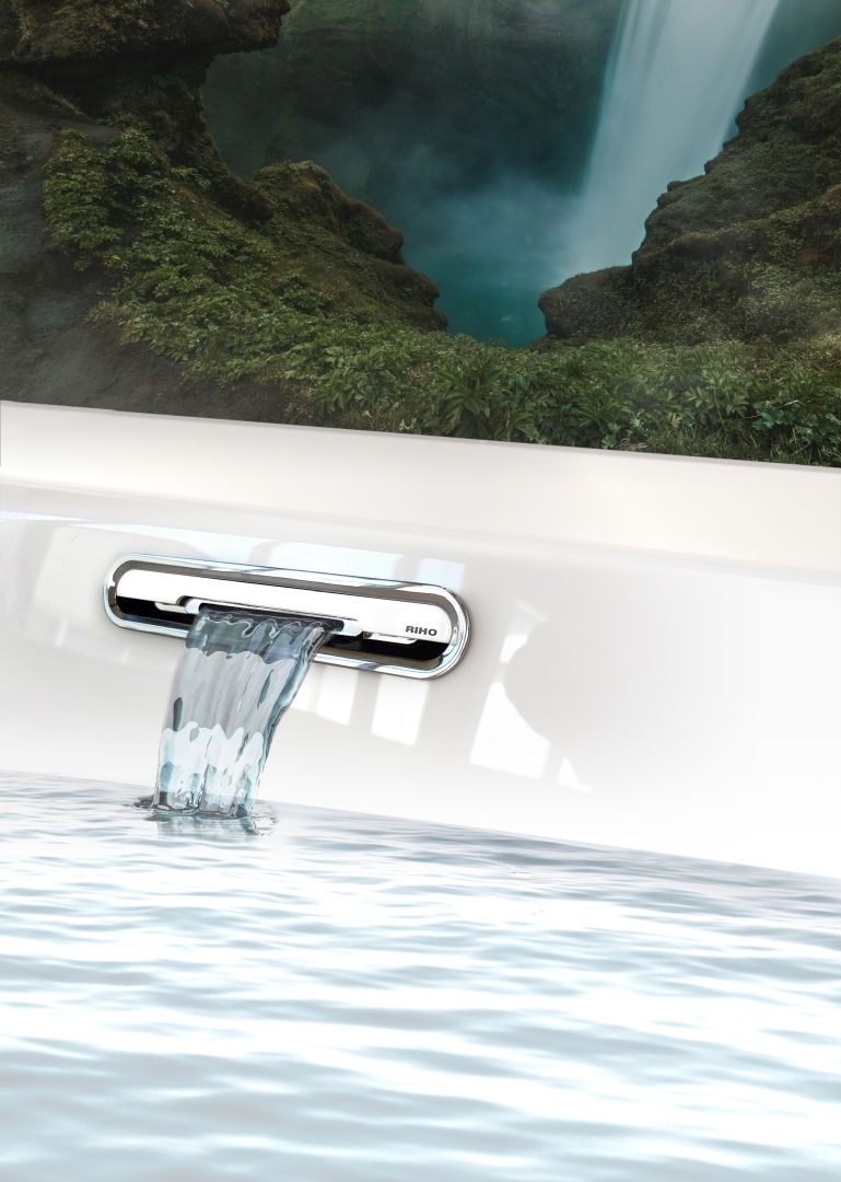 RIHO Rethink Cubic Rechteck-Badewanne, mit Riho Fall, Version links, mit Flow-System, Einbau, 1-Sitzer, weiß glänzend, B108019005 von RIHO