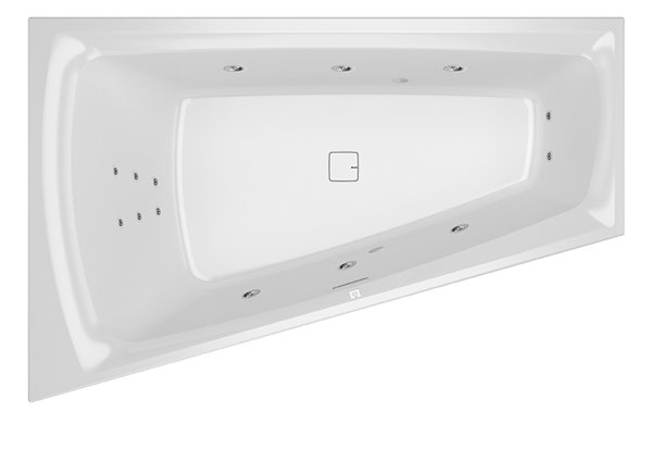 RIHO Still Smart Eck-Badewanne, mit Riho Fall, mit Flow-System, Einbau, 170x110x50cm, mit Ab-/Überlaufgarnitur, 240 Liter, 2-Sitzer, weiß, B10, Ausführung: 180x80x50cm, ohne Kopfkissen/Licht von RIHO