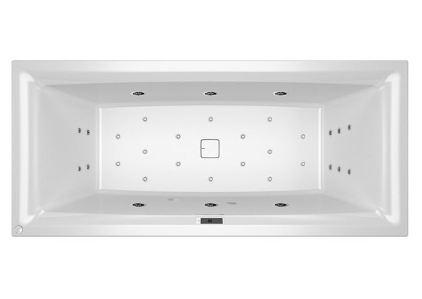 RIHO Still Square Rechteck-Badewanne, Version rechts, mit Bliss-System, Einbau, mit Ab-/Überlaufgarnitur, 2-Sitzer, weiß, B, Ausführung: 170x75x50cm, Kopfkissen+Licht links von RIHO