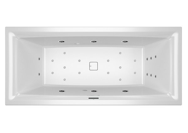 RIHO Still Square Rechteck-Badewanne, mit Riho Fall, Version links, mit Joy-System, Einbau, mit Ab-/Überlaufgarnitur, 2-Sitzer, weiß, B, Ausführung: 170x75x50cm, ohne Kopfkissen/Licht von RIHO