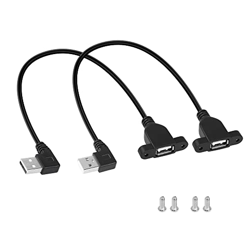 RIIEYOCA Panel Mount USB 2.0 Verlängerungskabel, 90 Grad links & rechts Winkel USB Typ A Stecker zu Typ A Buchse mit Schraubloch with Screw Holes for Fixing von RIIEYOCA