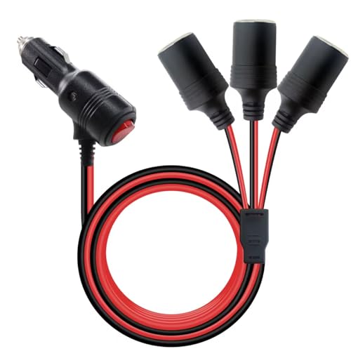 RIIEYOCA 39inch 12v 24v Zigarettenanzünder Verteiler Adapter mit EIN-Aus-Schalter, Auto Zigarettenanzünder 1 männlich zu 3 weiblich Steckdosen Y Verteiler Stromkabel von RIIEYOCA