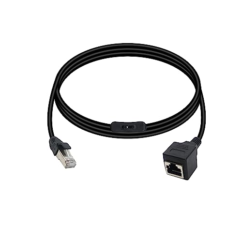 RIIEYOCA RJ45 Cat5e Ethernet Patch Kabel Schalter Ein/Aus RJ45 Stecker zu Buchse Hochgeschwindigkeits-Internet Netzwerkkabel LAN mit Trennschalter für Cat5e/Cat5, Schwarz(50CM/1.6Ft) von RIIEYOCA