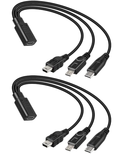 RIIEYOCA 3-in-1-USB-C-auf-Micro-USB-und-Mini-USB-und-USB-C-Ladekabel (nur Laden), Multi-USB-Ladekabel, kurzes USB-C-Splitter-Ladekabel (30 cm / 2er Pack) von RIIEYOCA