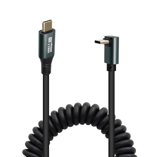 RIIEYOCA 90 Grad USB C zu USB C Spiralkabel, 100W PD Schnellladekabel Typ-C, 20Gbps Datenübertragung, unterstützt 8K@60Hz, verlängert bis zu 1,5m, geeignet für Autos, Fahrräder, Büros von RIIEYOCA