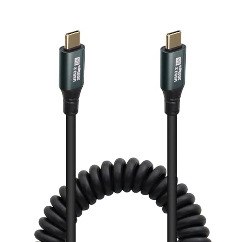RIIEYOCA 20Gbps USB C auf USB C Spiralkabel, 100W PD Schnellladekabel Typ-C, unterstützt 8K 60Hz Videoübertragung, verlängert bis zu 1,5m, geeignet für Autos, Fahrräder, Büros von RIIEYOCA