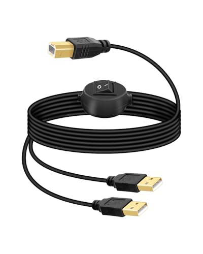 RIIEYOCA 2,5m Drucker USB Kabel, 2 USB-A auf USB-B Druckerkabel Splitter mit Toggle-Taste, 2 In 1 Out Shared Drucker, Scanner (1m USBA + 1,5m USBB) von RIIEYOCA