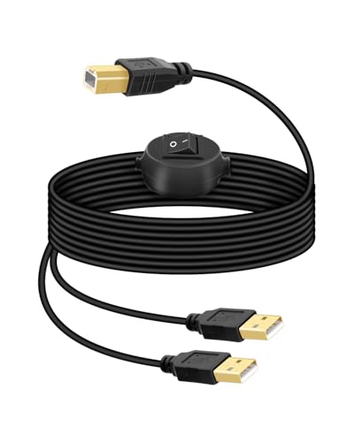 RIIEYOCA 4,5m Drucker USB Kabel, 2 USB-A auf USB-B Druckerkabel Splitter mit Toggle-Taste, 2 In 1 Out Shared Drucker, Scanner (2,5m USBA + 2m USBB) von RIIEYOCA