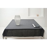 Leinen Tischdecke Mit Spitze - Dunkelgraue Stonewashed Leinen Tischdecke Weißer von RIIJA