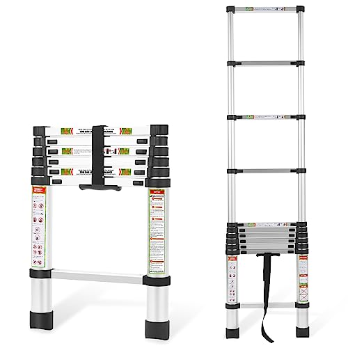 RIKADE Teleskopleiter und Dachbodenleiter, Robustes Aluminium mit rutschfesten Füßen, 150 kg Tragkraft, für Wohnmobil, Dachboden, Dach und Verschiedene Oberflächen RIKADE Teleskopleiter und Dachbodenleiter, Robustes Aluminium mit rutschfesten Füßen, 150 kg Tragkraft, für Wohnmobil, Dachboden, Dach und Verschiedene Oberflächen von RIKADE