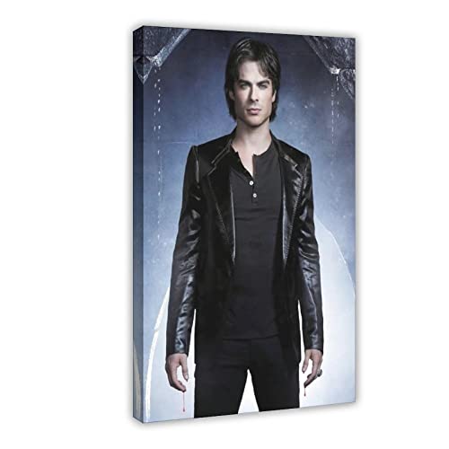 RIKCAT Damon Salvatore Lederjacke Leinwand Poster Wandkunst Dekor Bild Gemälde für Wohnzimmer Schlafzimmer Dekoration Rahmenstil 60 x 90 cm von RIKCAT