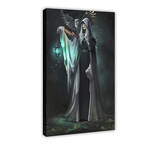 RIKCAT Hexe Fantasy Kunst Leinwand Poster Wandkunst Dekor Druck Bild Gemälde für Wohnzimmer Schlafzimmer Dekoration Rahmenstil 60 x 90 cm von RIKCAT