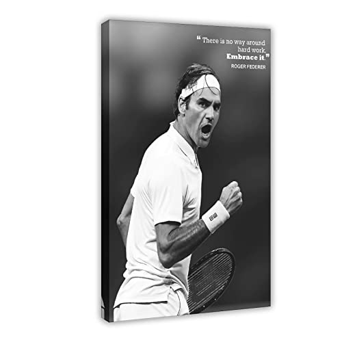 RIKCAT Roger Federer Hard Work Zitate Leinwand Poster Schlafzimmer Dekor Sport Landschaft Büro Zimmer Dekor Geschenk Rahmenstil 20 x 30 cm von RIKCAT